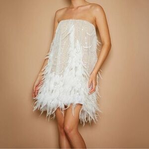Helsi Stevie Strapless Feather-trim Mini Dress